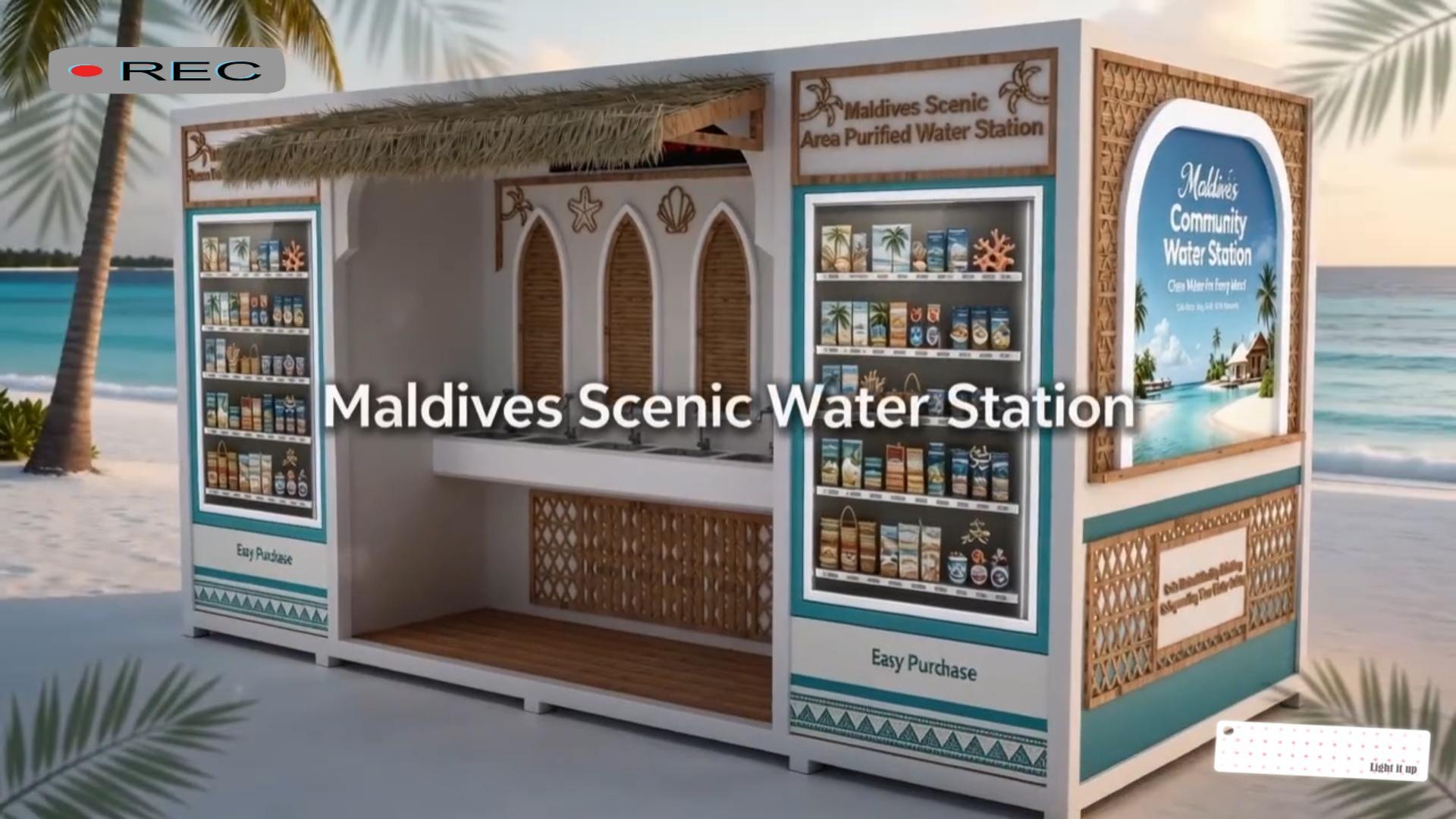 Stazione dell'acqua con tetto in paglia delle Maldive: punto di riferimento per il check-in turistico del resort?