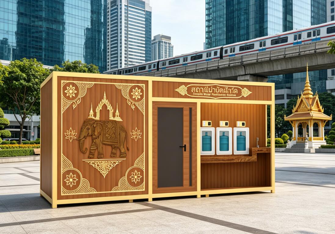 Stazione dell'acqua del tempio tailandese: design con elefante e pagoda intagliati a mano?